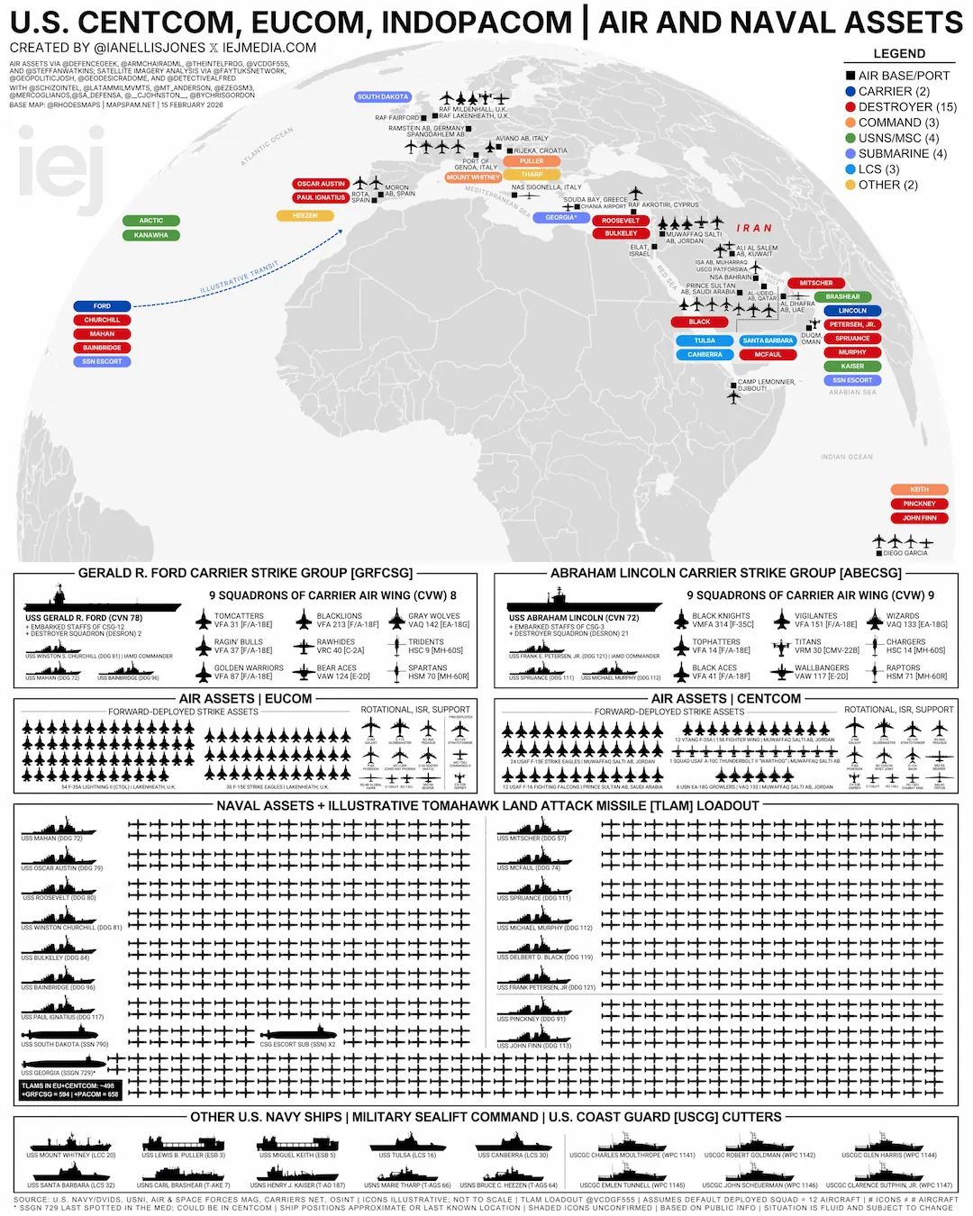نقشه ادوات نظامی آمریکایی منتقل شده به خاورمیانه